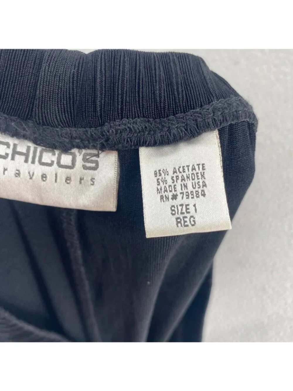 Chicos Pants Womens 1 US 8 Travelers Black Knit Stretch Straight Leg High Rise*
